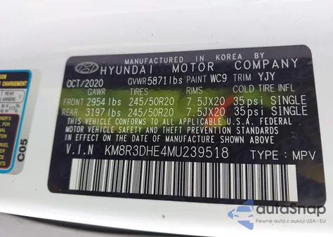 2021 Hyundai Palisade Sel z USA, uszkodzony, nr VIN KM8R3DHE4MU239518
